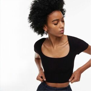 Babaton Sculpt Knit Square Neck Crop Top Black XS Ribbed Fitted